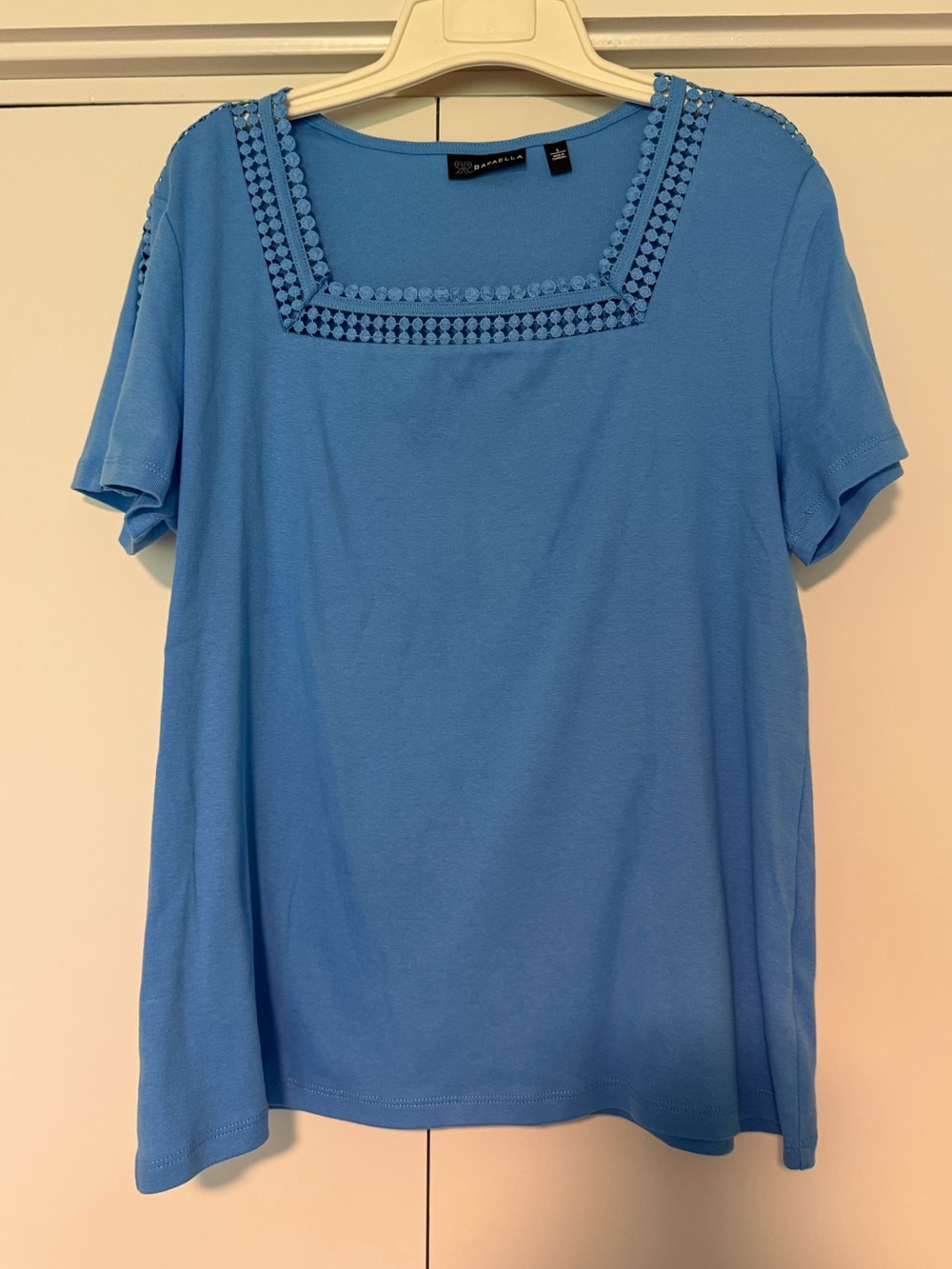 Rafaella Sky Blue Square-Neck Short Sleeve Top
